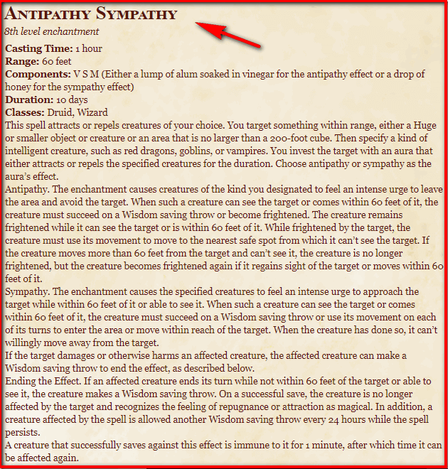 Antipathy Sympathy D&D 5th Edition D&D 5e Character Sheets