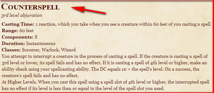Counter spell D&D 5th Edition D&D 5e Character Sheets