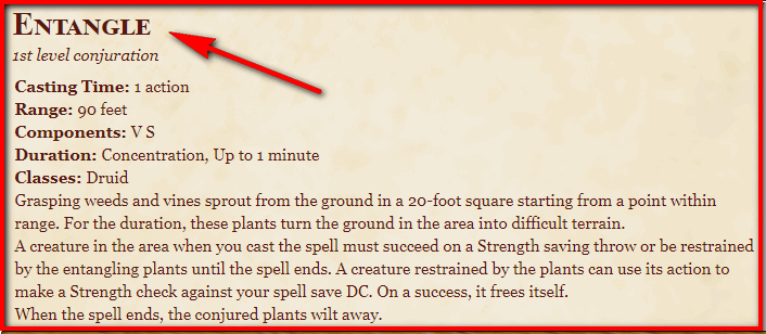 Entangle 5e Spell In DnD - D&D 5e Character Sheets