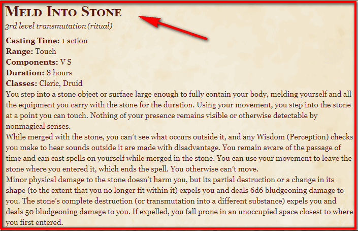 Meld into Stone 5E Spell In DnD D&D 5e Character Sheets