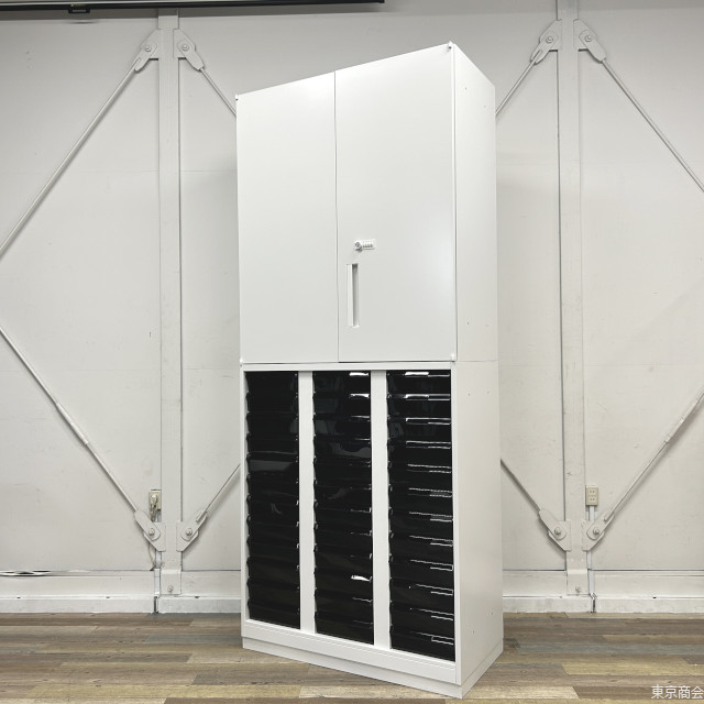 ウチダ オフィスキャビネット ユニット書庫 HS BEストレージ 両開き トレーキャビネット 上下セット 3列12段 A4深型 ダイヤル錠