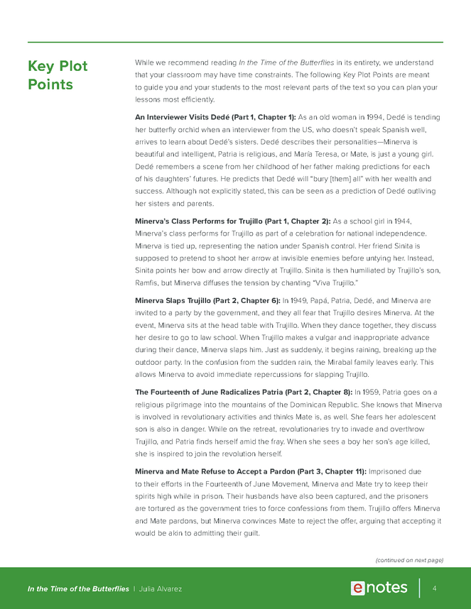 In the Time of the Butterflies eNotes Teaching Guide