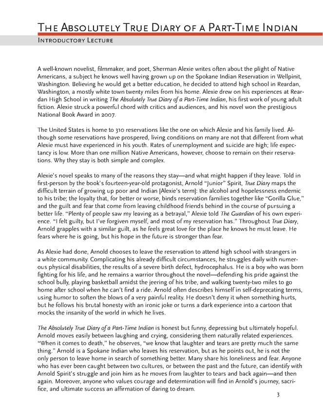 The Absolutely True Diary of a PartTime Indian eNotes... Activities