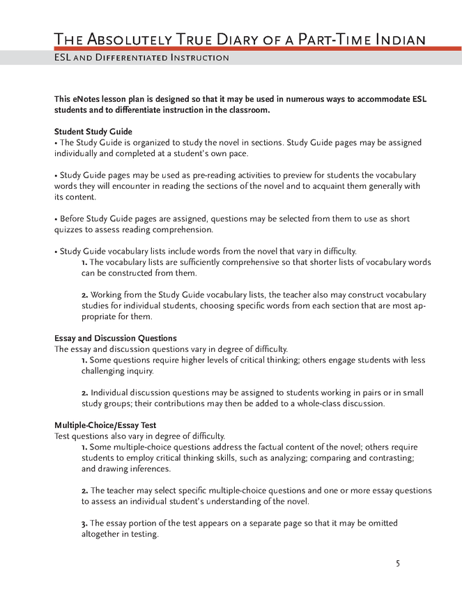 The Absolutely True Diary of a PartTime Indian eNotes... Activities