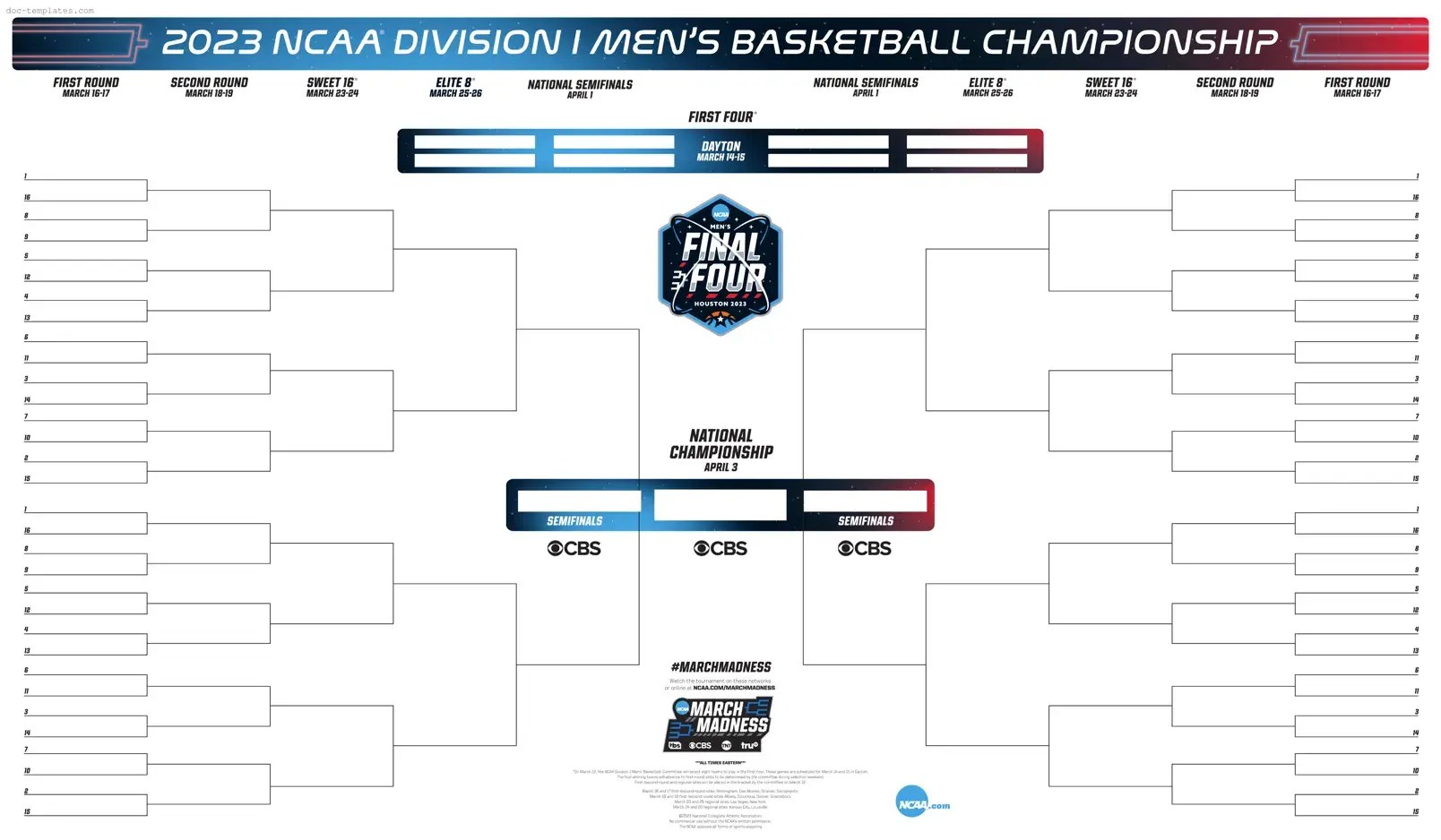 Free NCAA bracket Template Simple PDF Form(03)