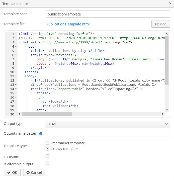HTML Report with Groovy template engine CUBA Platform. Report Generator