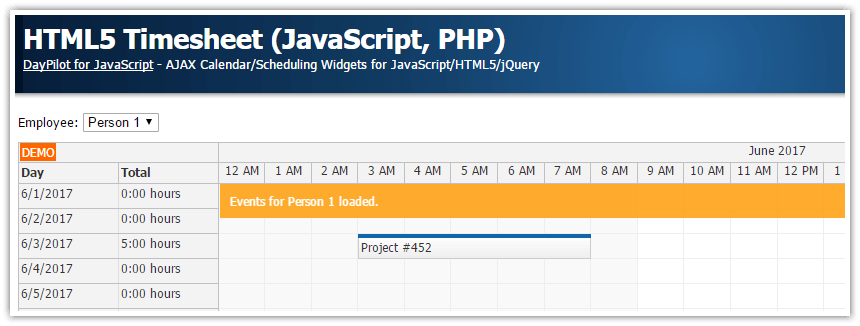 Timesheet Scheduler DayPilot Documentation Scheduling for HTML5