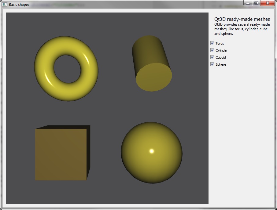 Qt 3D Basic Shapes C++ Example Qt 3D 5.15.17