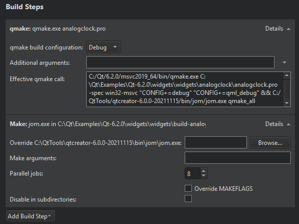Specifying Build Settings Qt Creator Manual