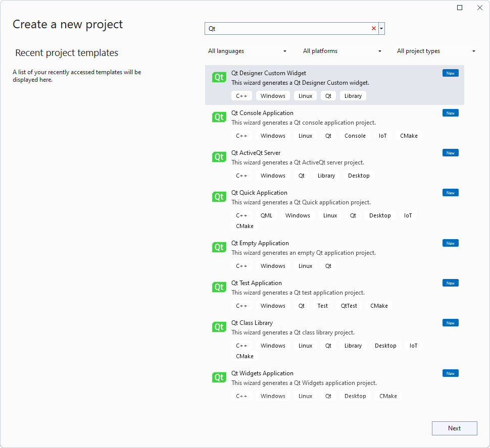 Projects Qt VS Tools