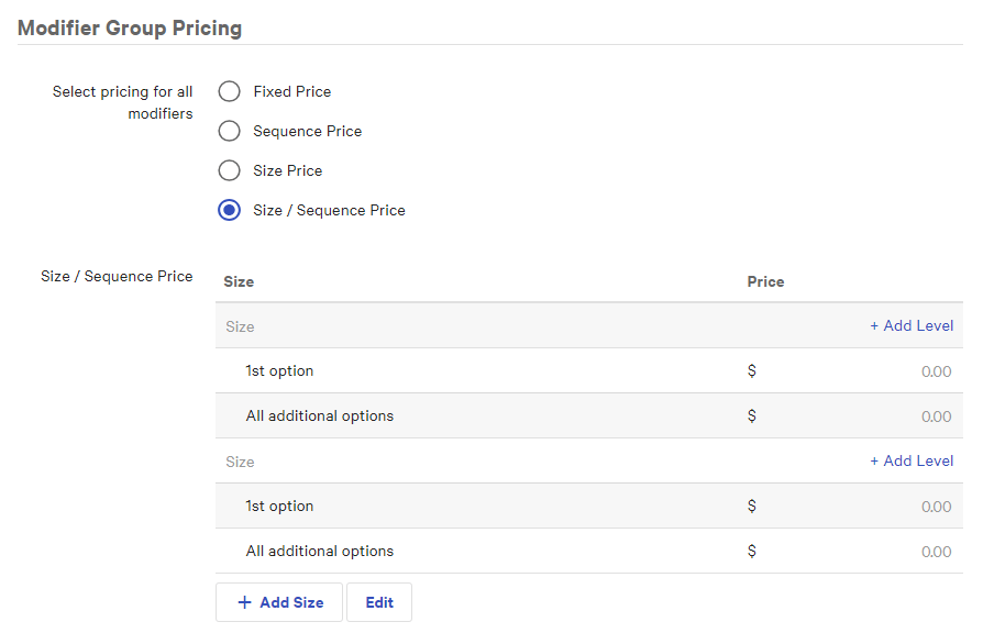 Size/sequence price Platform guide