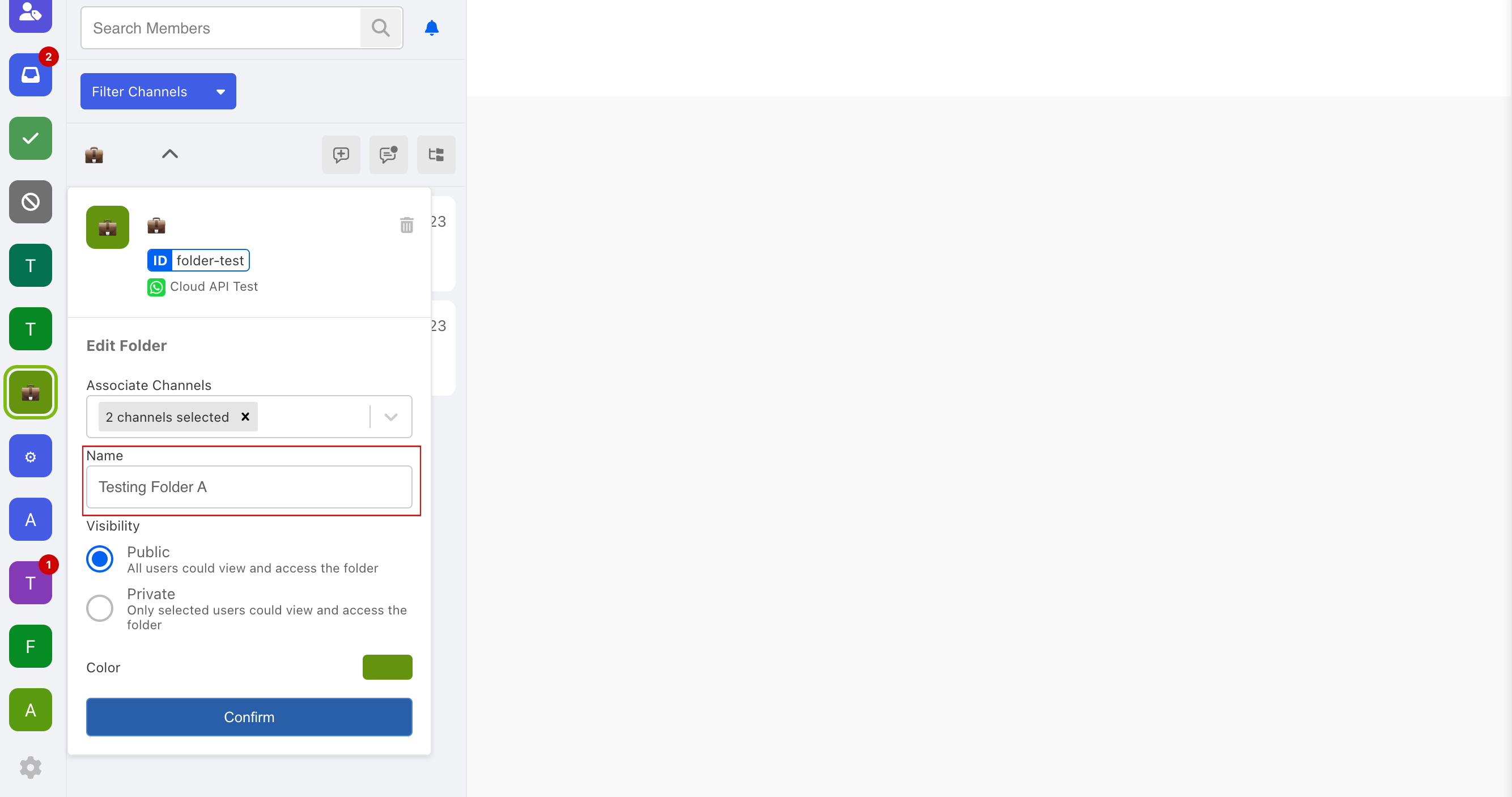 Folder Management in Inbox Integration WOZTELL Platform Documentation