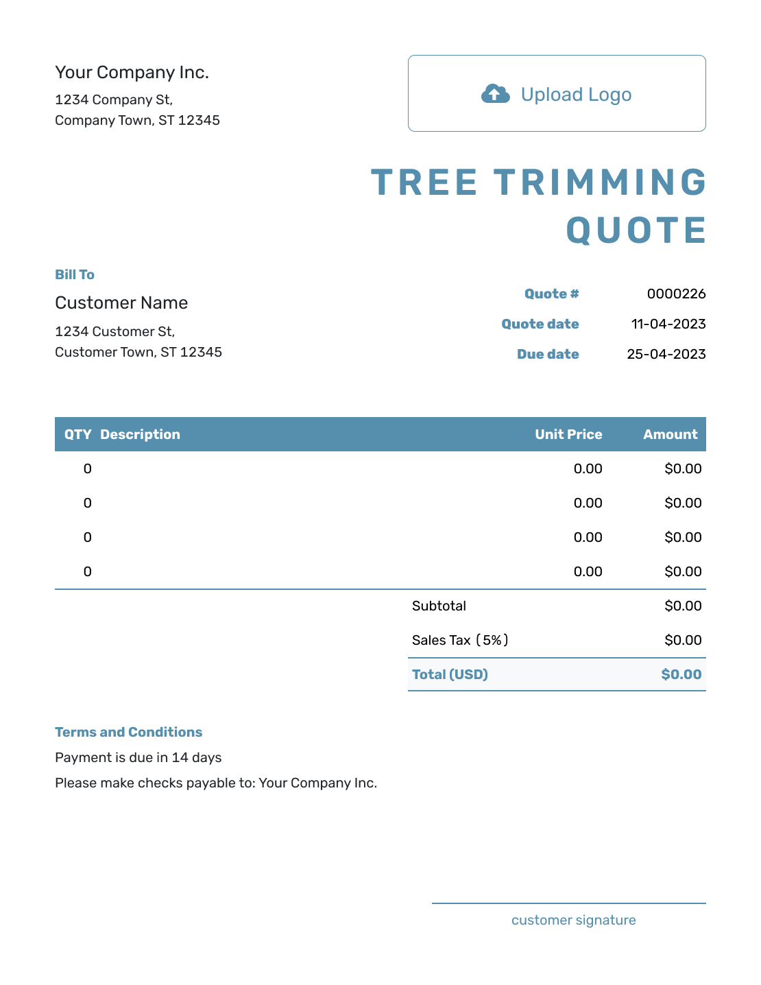 Free Tree Trimming Quote Template