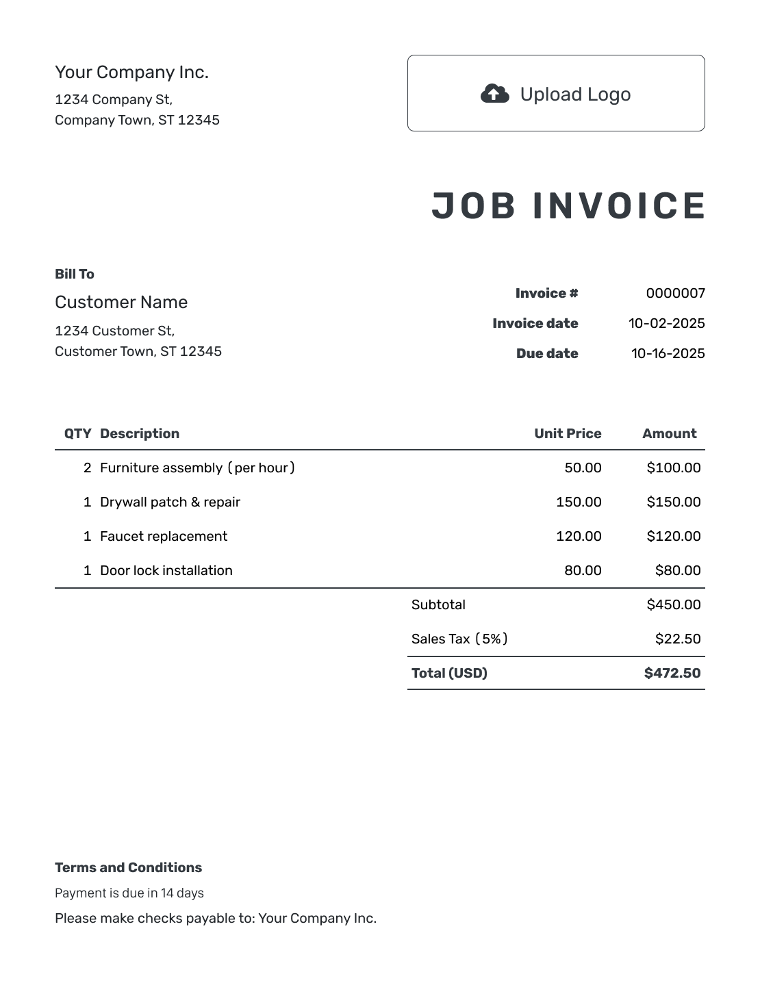 Free Job Invoice Template