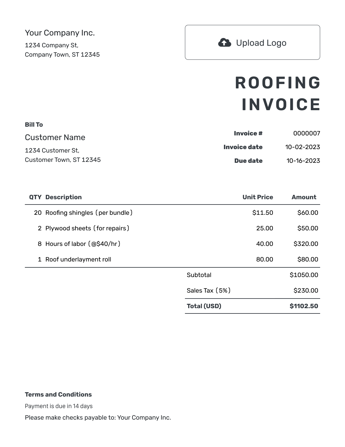 Free Roofing Invoice Template | docelf.com