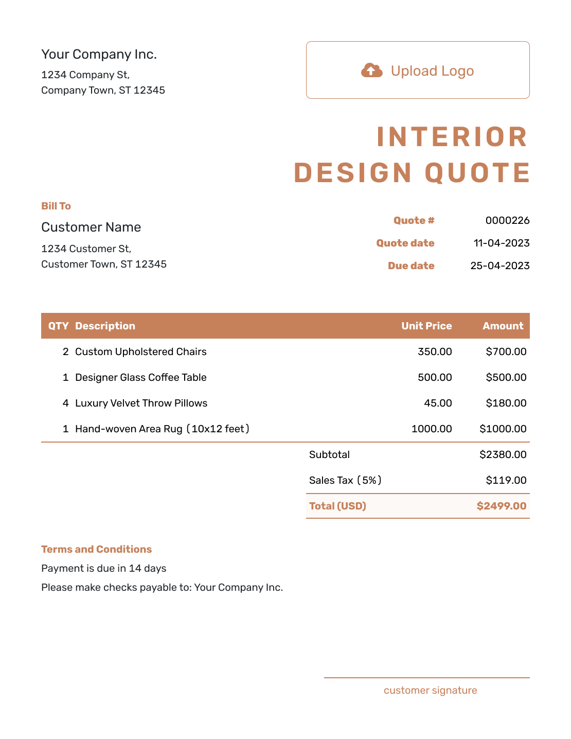 Free Interior Design Quote Template