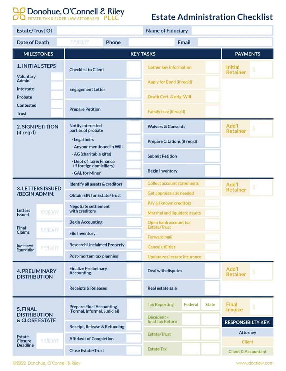 Estate Administration Checklist Donohue, O'Connell & Riley
