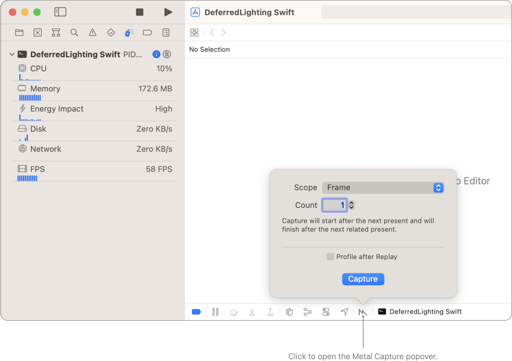 Capturing a Metal workload in Xcode Apple Developer Documentation
