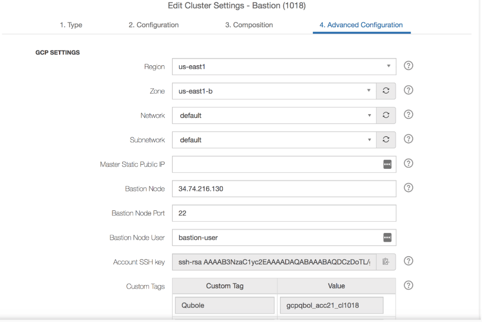 Setting up a Bastion Node on a GCP Cluster — Qubole Data Service