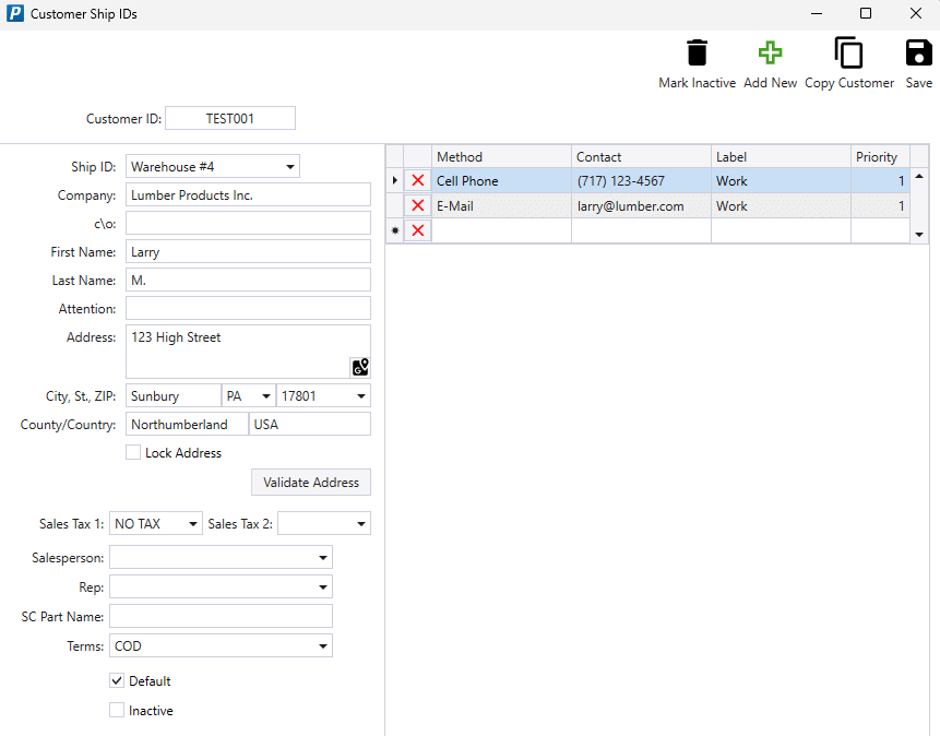 Customer Saved Ship to Addresses Paradigm ERP by Paragon Documentation