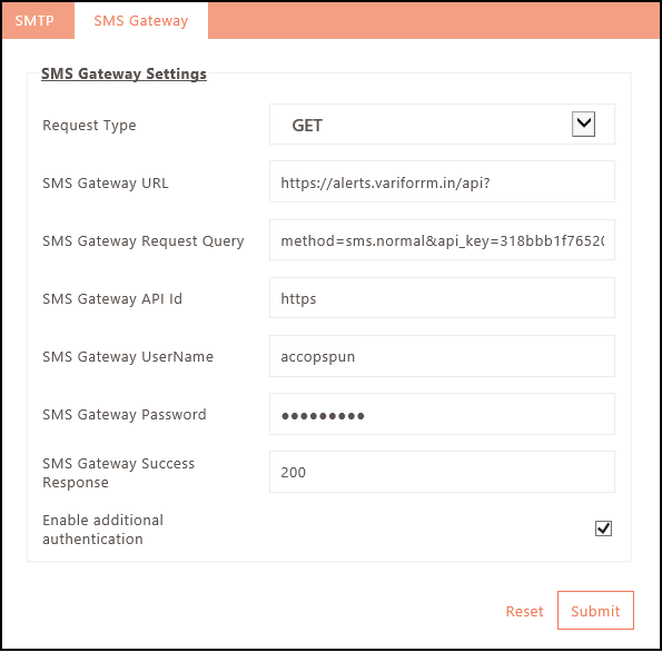 SMS Gateway Accops HySecure 5.4 Knowledge Center