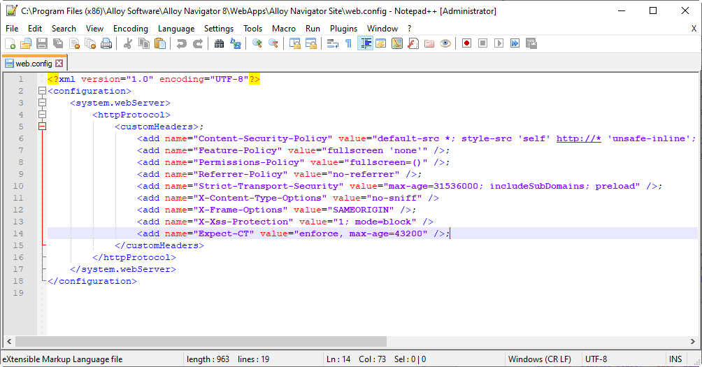 How to add security headers to Alloy Navigator web apps (Howto