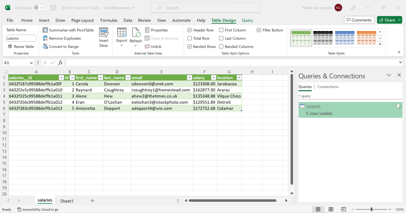 Connect to Amazon DocumentDB from Microsoft Excel Amazon DocumentDB