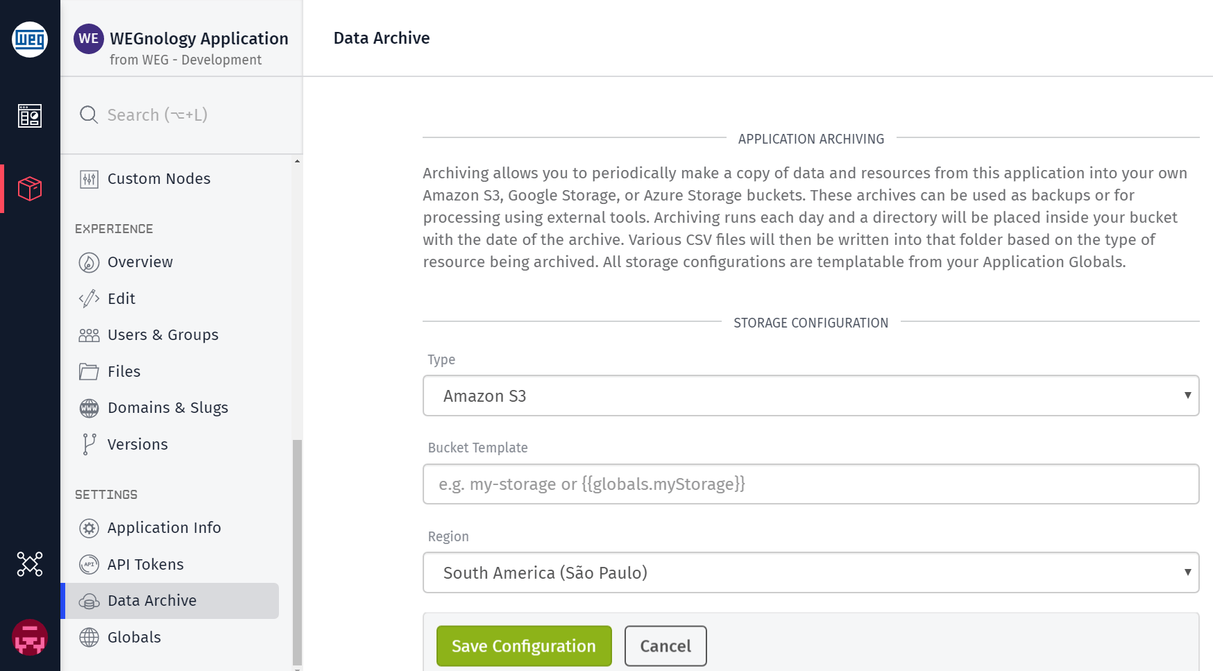 Application Archiving WEGnology Documentation