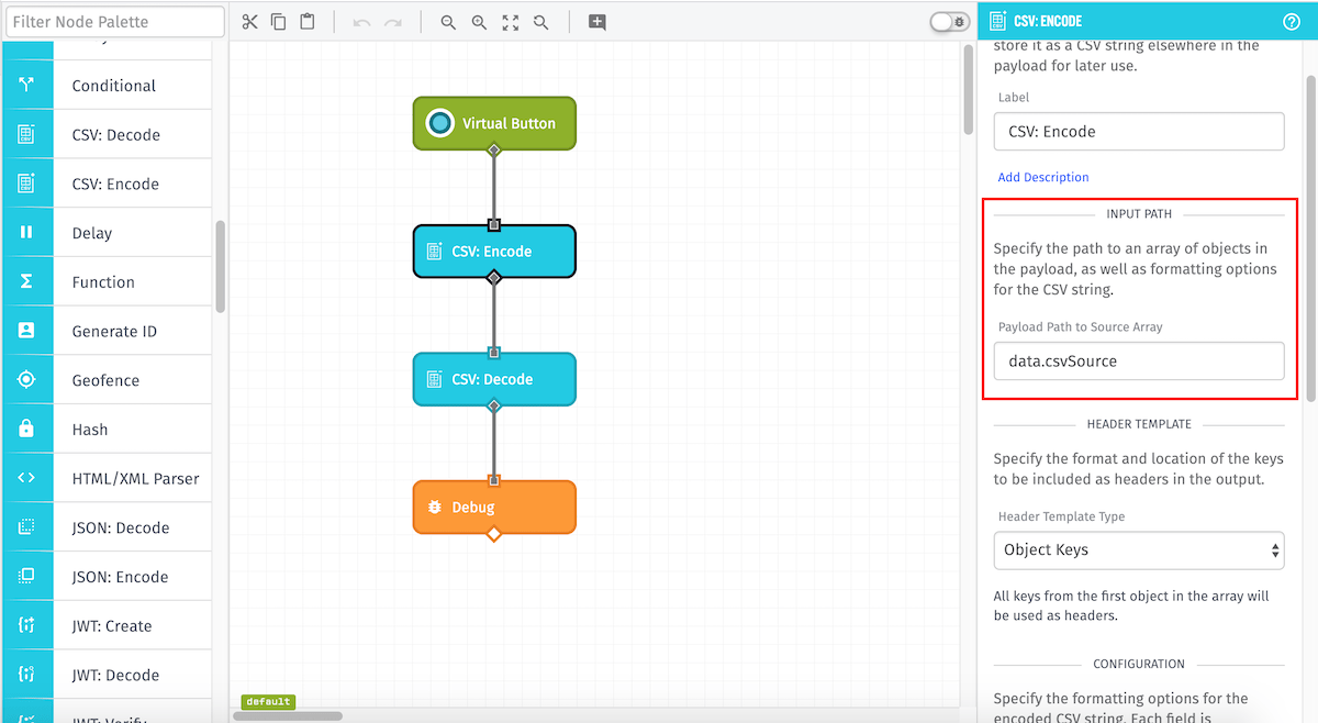 CSV Encode Node WEGnology Documentation