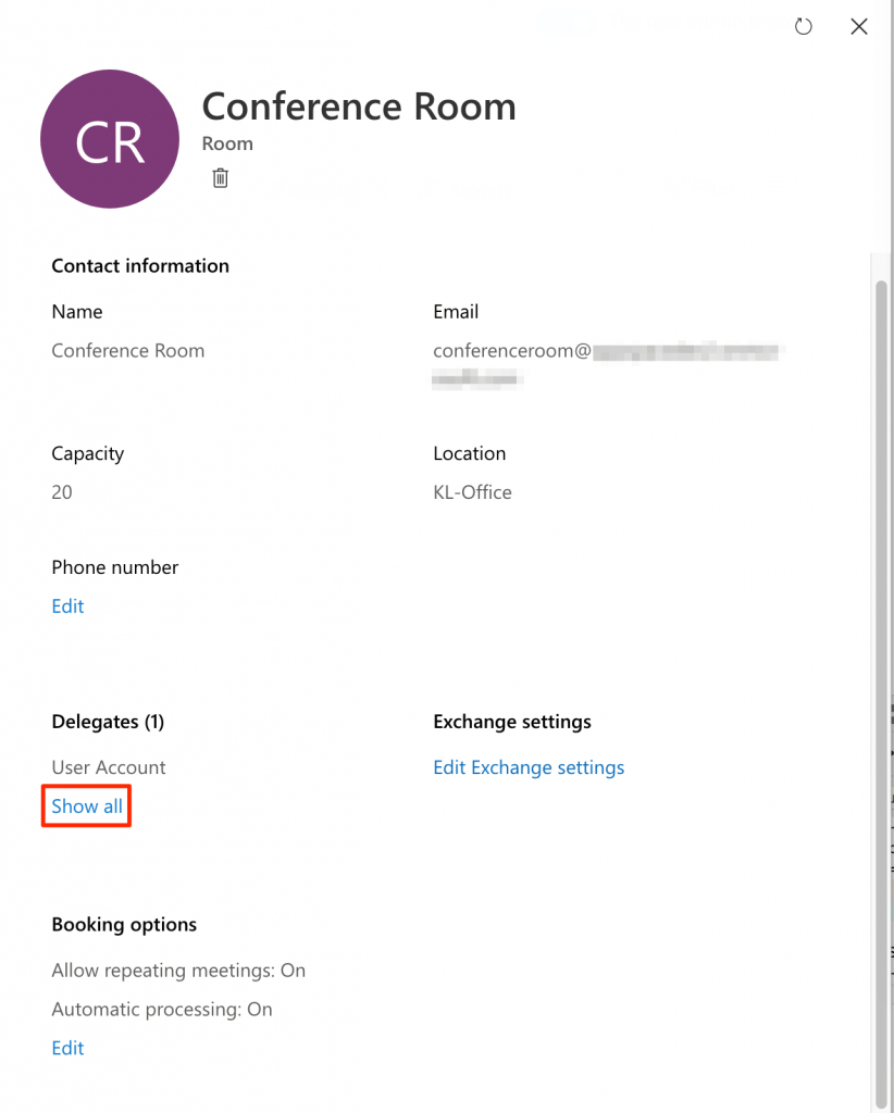 Configure Microsoft Office 365 Room Booking Service with User Privileges