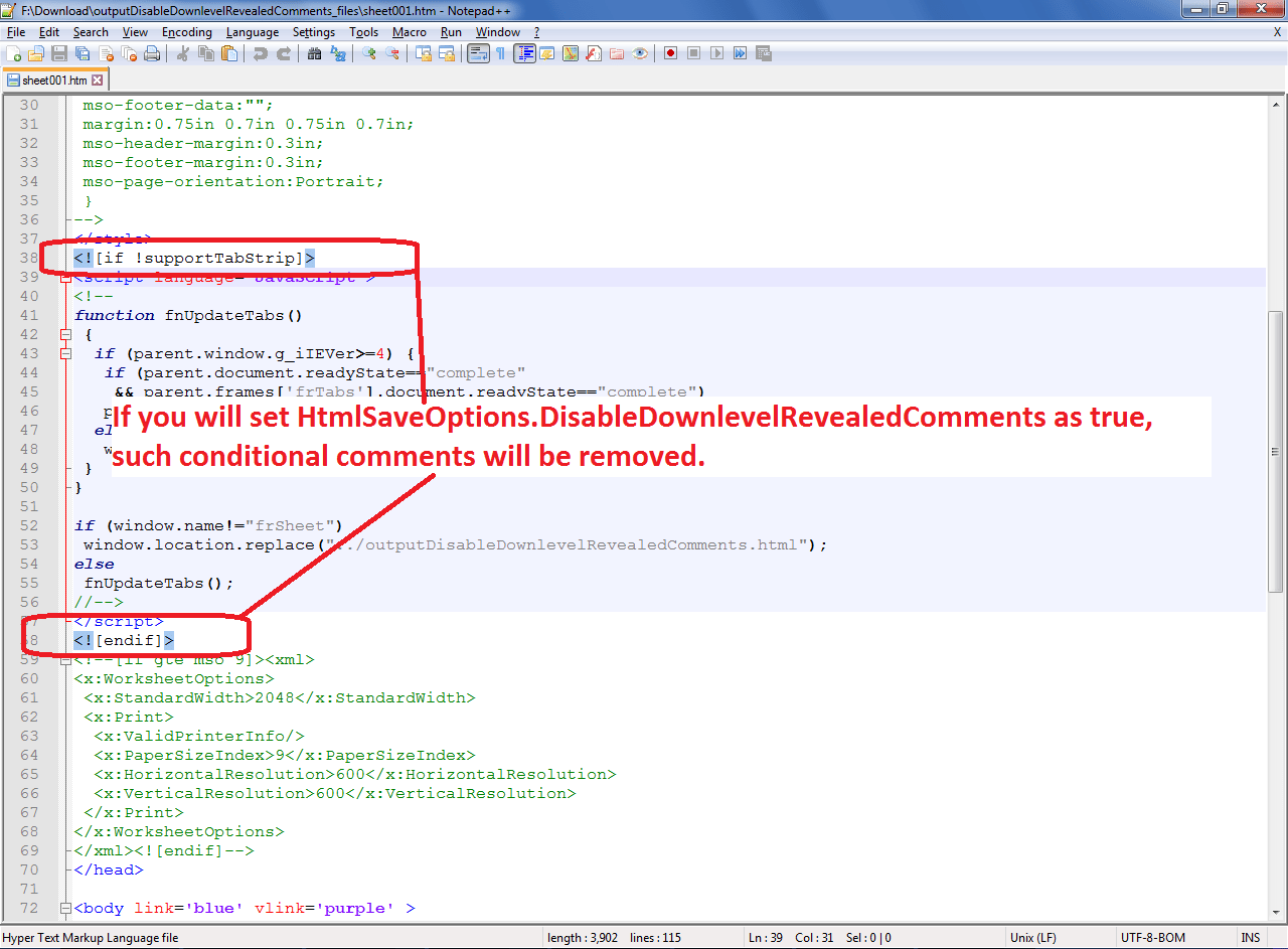 Disable Downlevel Revealed Comments while saving to HTMLDocumentation