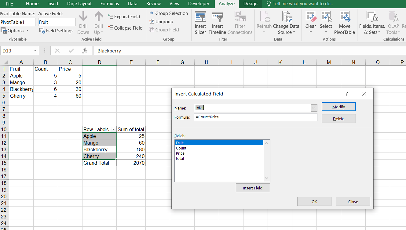 Add calculated field in Pivot TableDocumentation