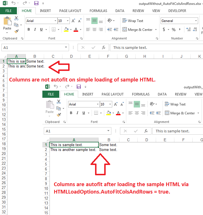 AutoFit Columns and Rows while loading HTML in WorkbookDocumentation