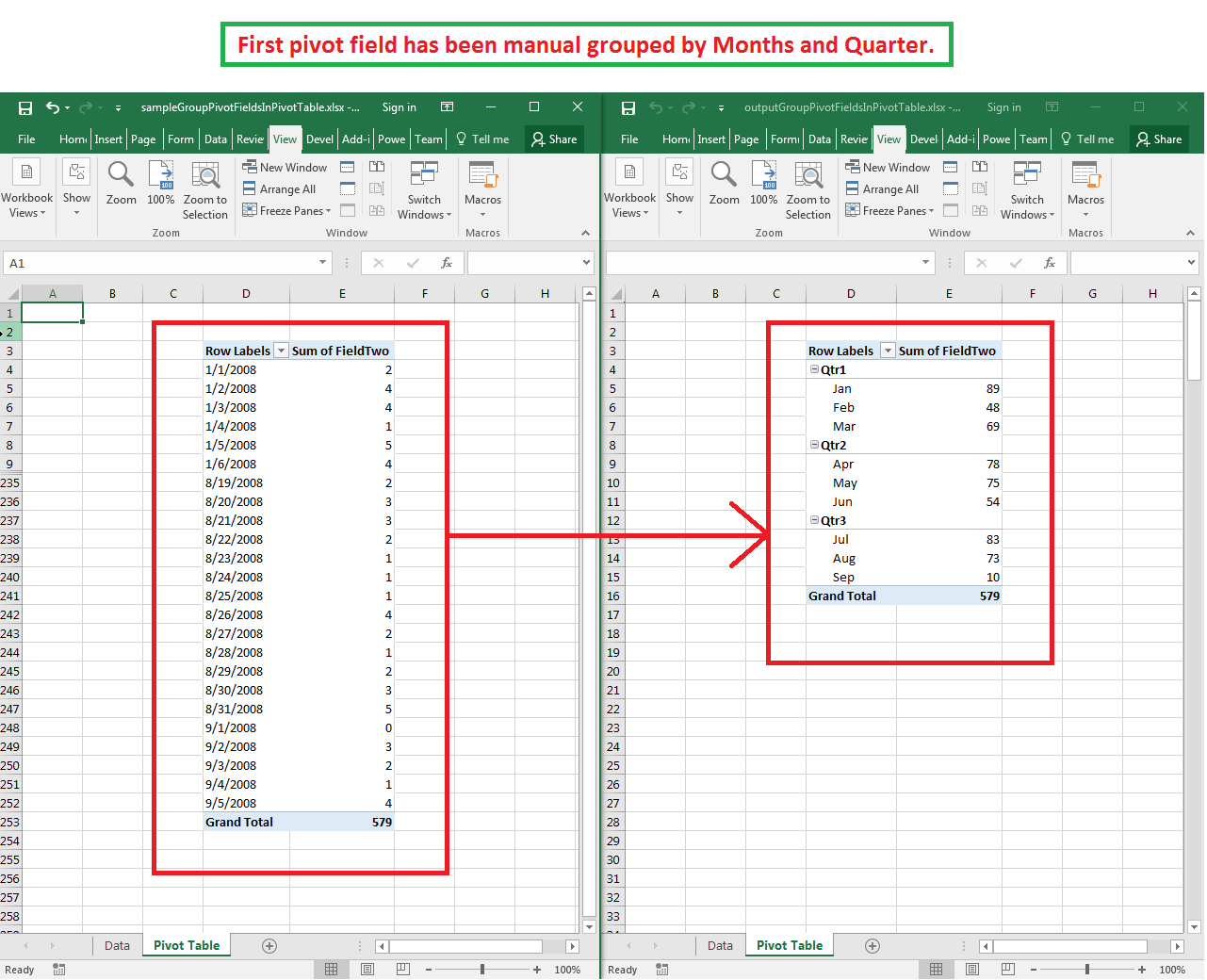 Group Pivot Fields in the Pivot TableDocumentation