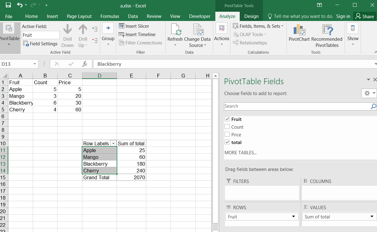 Add calculated field in Pivot TableDocumentation
