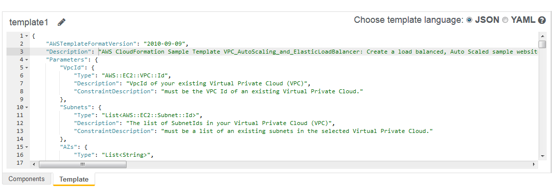Integrated JSON and YAML editor AWS CloudFormation