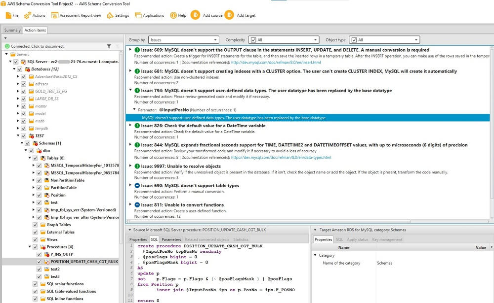 Creating and Using the Assessment Report in the AWS Schema Conversion