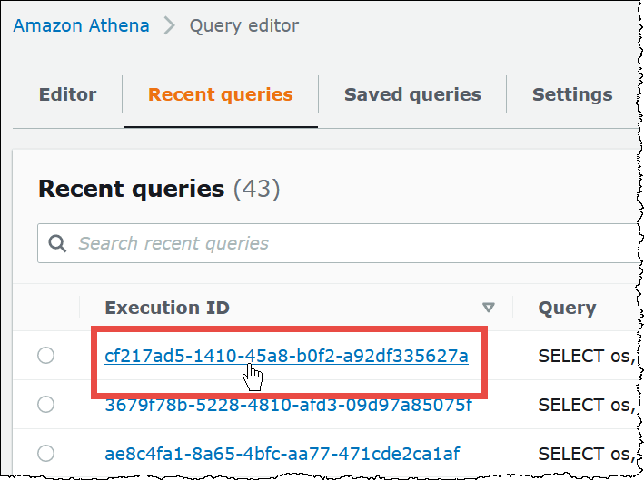 Working with query results, recent queries, and output files Amazon