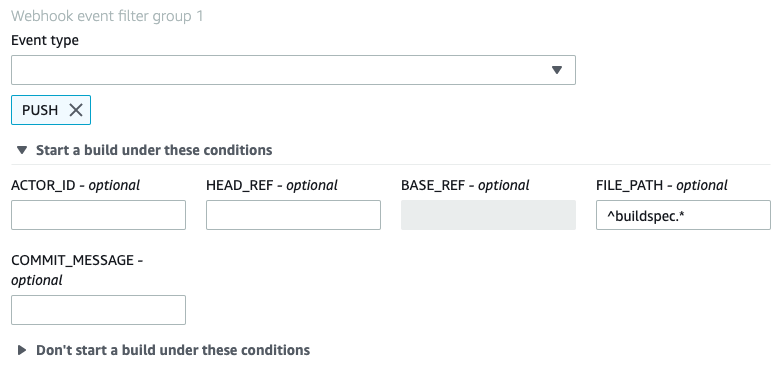 GitHub pull request and webhook filter sample for CodeBuild AWS CodeBuild