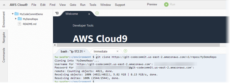 Set up connections from development tools using Git credentials AWS