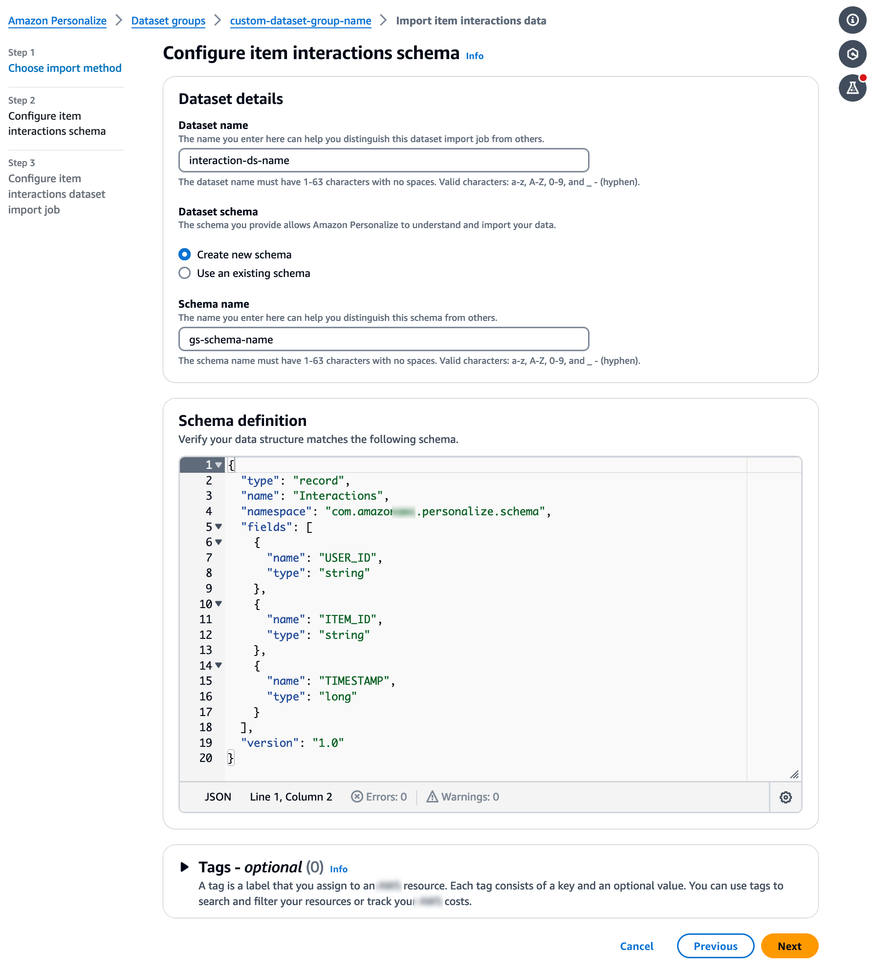 Erste Schritte (Konsole) Amazon Personalize