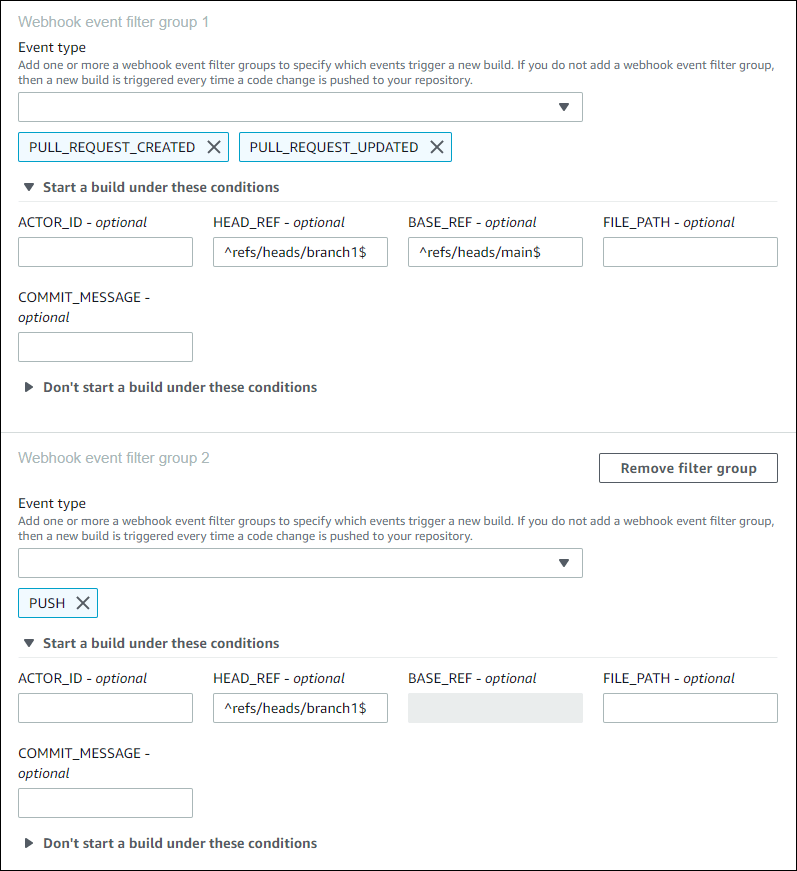 Eventos de webhooks de Bitbucket AWS CodeBuild