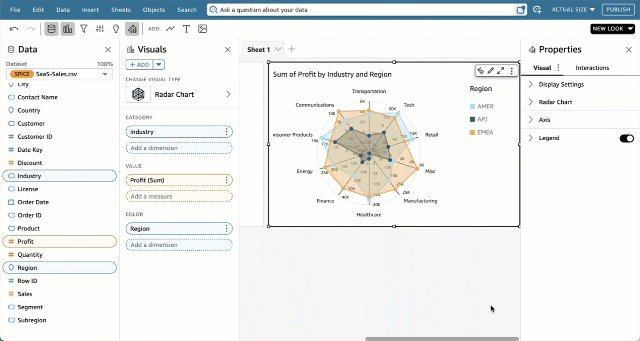 Memformat grafik radar di QuickSight Amazon QuickSight