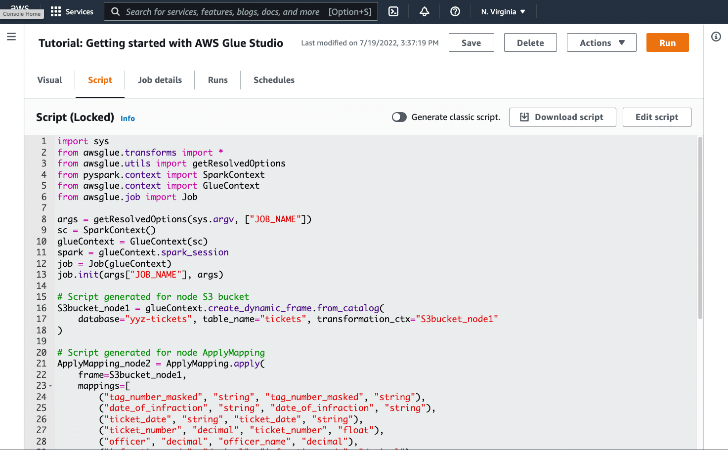 튜토리얼 Spark용 AWS Glue 스크립트 작성 AWS Glue