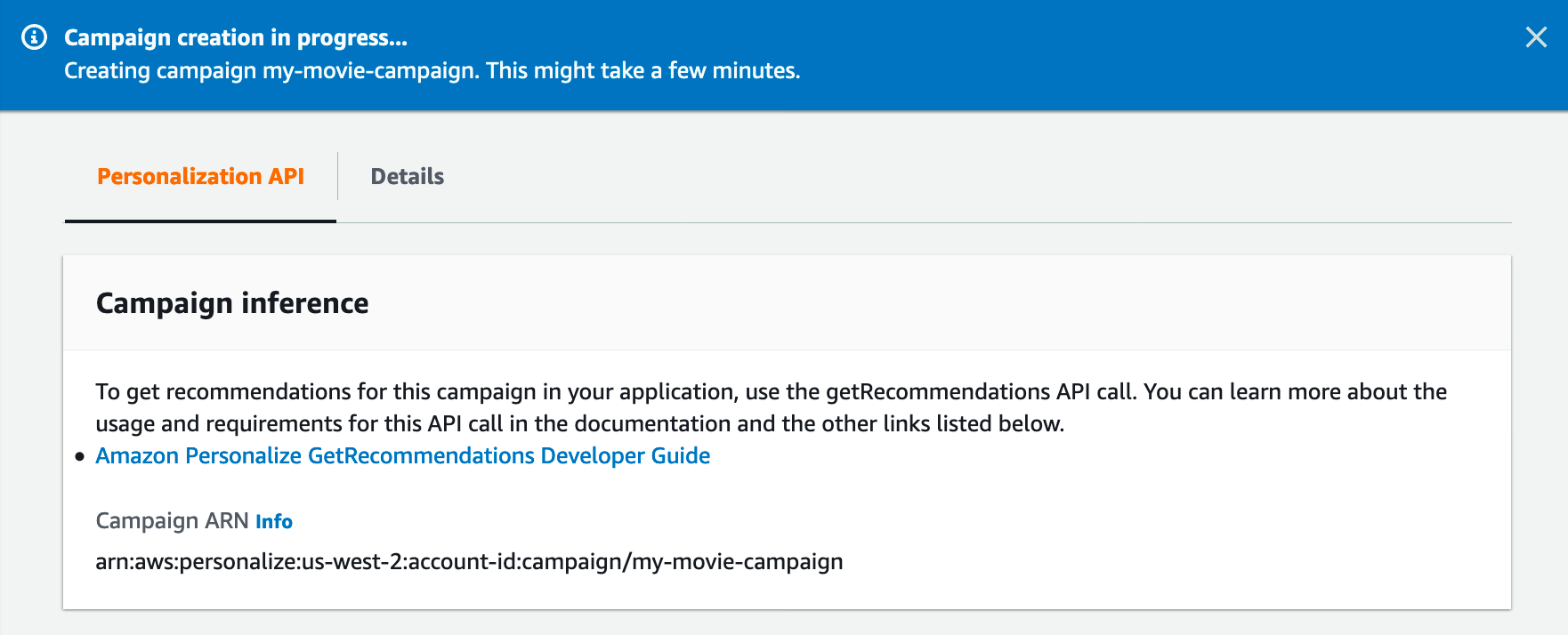 Getting started (console) Amazon Personalize