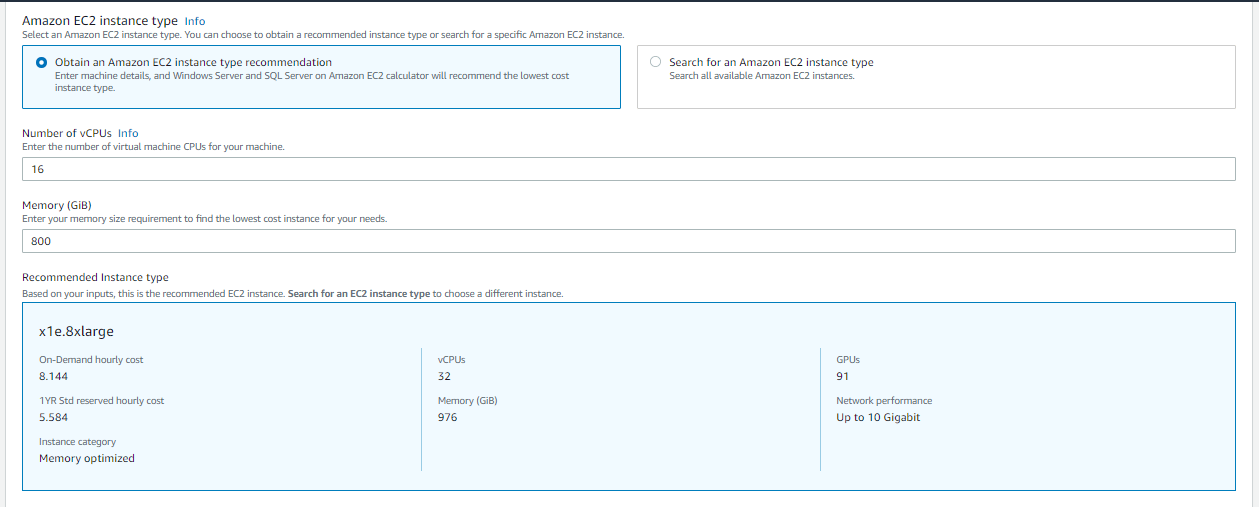 Step 2 Configure your machine specifications AWS Pricing Calculator