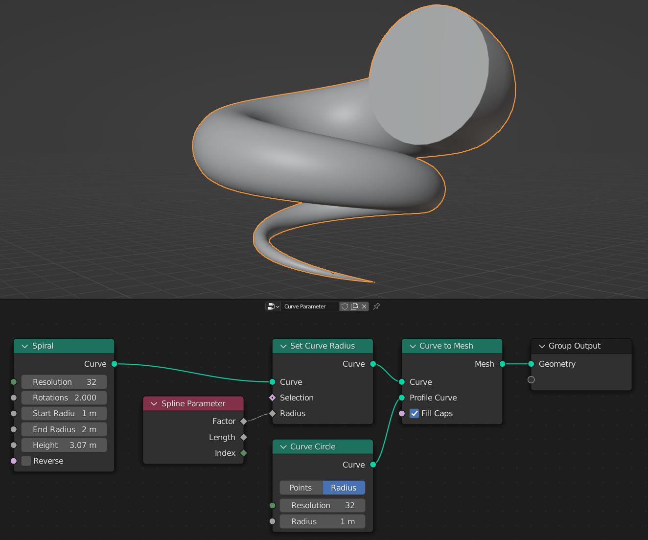 Blender curve parameter node