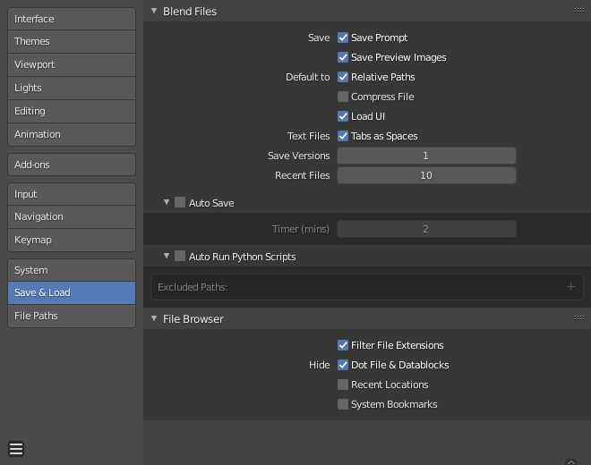 Save & Load(セーブ&ロード) — Blender Manual