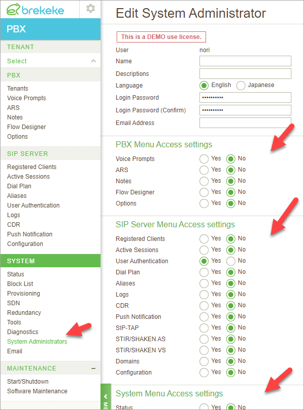 Access Control of System Administrator’s Menu Brekeke PBX Wiki