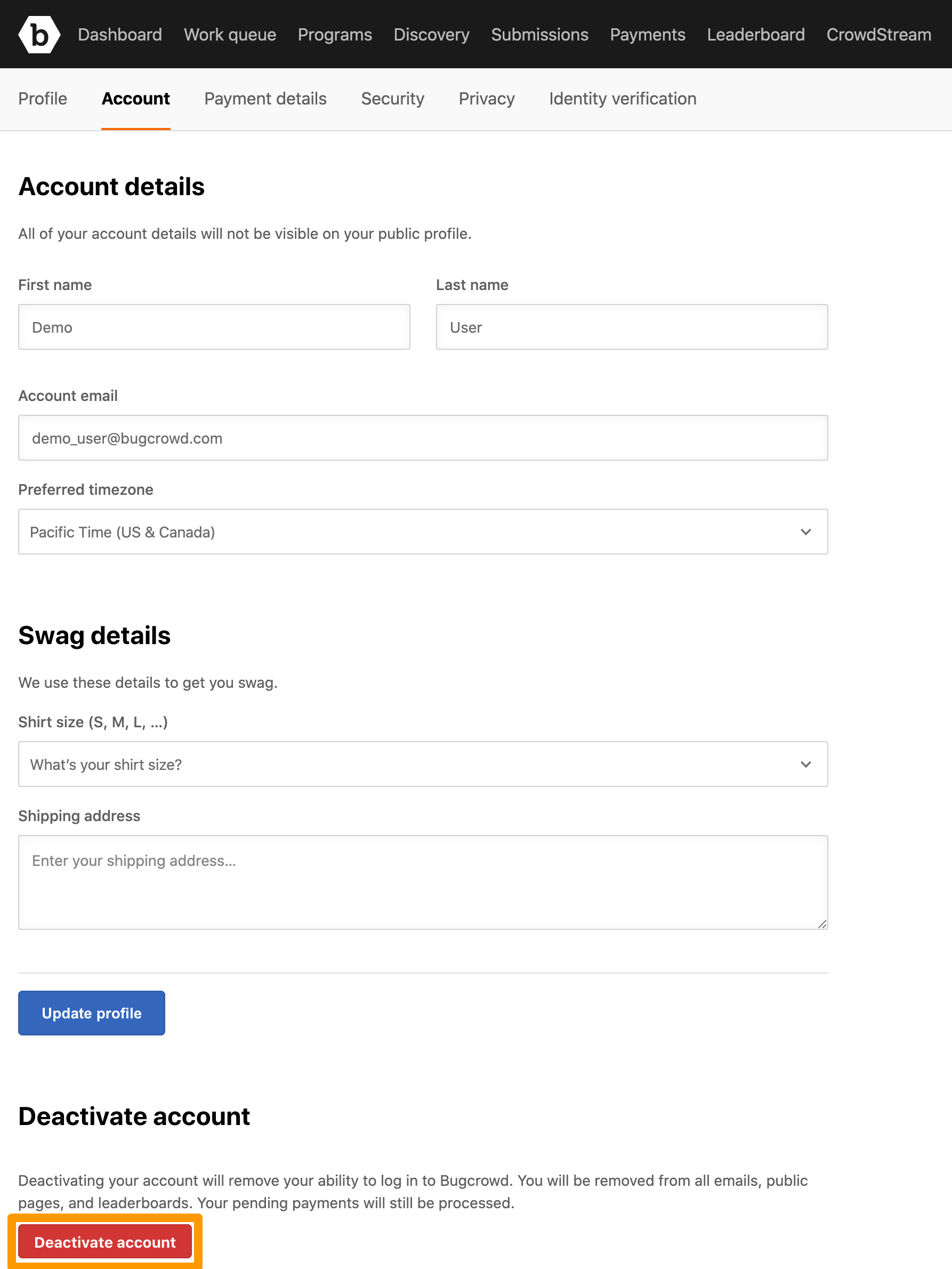 Deactivating Your Account Bugcrowd Docs